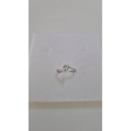 ANELLO Donna Solitario In ORO BIANCO 18 Karati 750% Con Zircone Centrale Rotondo