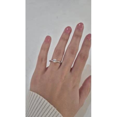 ANELLO Donna Solitario In ORO BIANCO 18 Karati 750% Con Zircone Centrale Rotondo