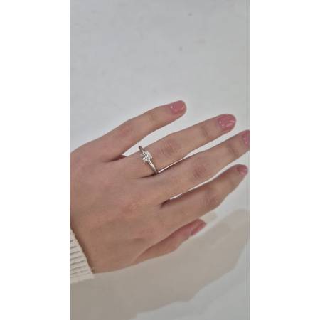 ANELLO Donna Solitario In ORO BIANCO 18 Karati 750% Con Zircone Centrale Rotondo