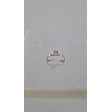 ANELLO Donna Solitario In ORO BIANCO 18 Karati 750% Con Zircone Centrale Rotondo