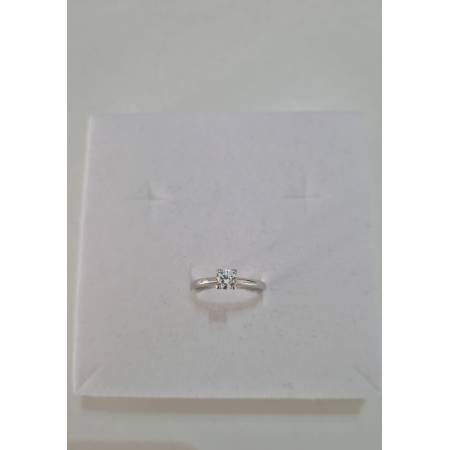 ANELLO Donna Solitario In ORO BIANCO 18 Karati 750% Con Zircone Centrale Rotondo