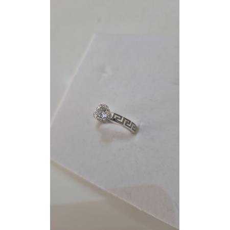 ANELLO Donna Solitario In ORO BIANCO 18 Karati 750% Con Greche E Zircone Rotondo