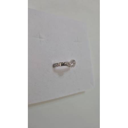 ANELLO Donna Solitario In ORO BIANCO 18 Karati 750% Con Greche E Zircone Rotondo