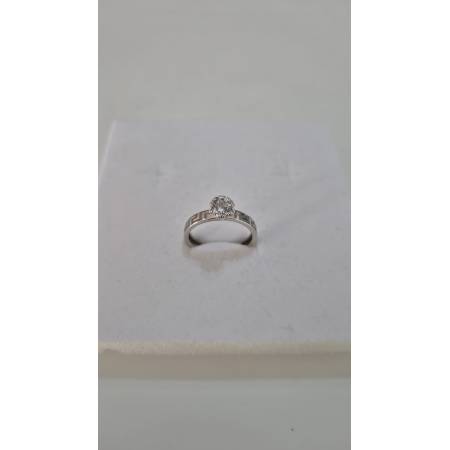 ANELLO Donna Solitario In ORO BIANCO 18 Karati 750% Con Greche E Zircone Rotondo