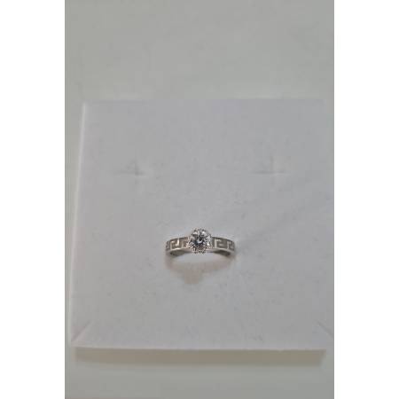 ANELLO Donna Solitario In ORO BIANCO 18 Karati 750% Con Greche E Zircone Rotondo