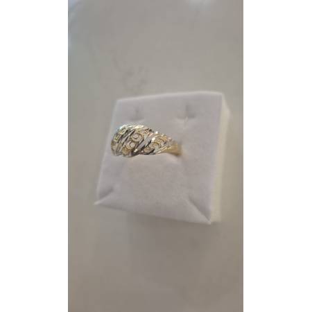 ANELLO Donna ORO Bicolore 18 Karati 750% GIALLO E BIANCO Lavorato E Sfaccettato