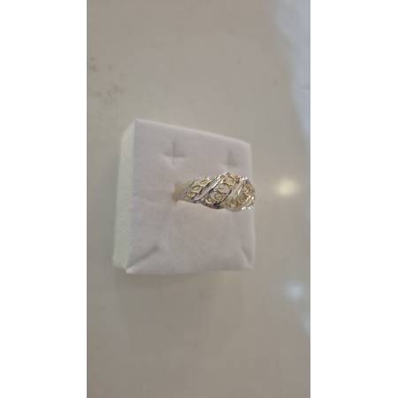 ANELLO Donna ORO Bicolore 18 Karati 750% GIALLO E BIANCO Lavorato E Sfaccettato