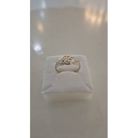 ANELLO Donna ORO Bicolore 18 Karati 750% GIALLO E BIANCO Lavorato E Sfaccettato