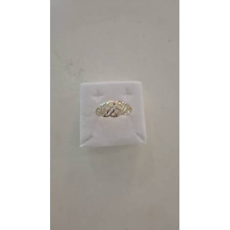 ANELLO Donna ORO Bicolore 18 Karati 750% GIALLO E BIANCO Lavorato E Sfaccettato