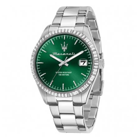 OROLOGIO MASERATI Polso Uomo COMPETIZIONE In Acciaio Argento VERDE R8853100043