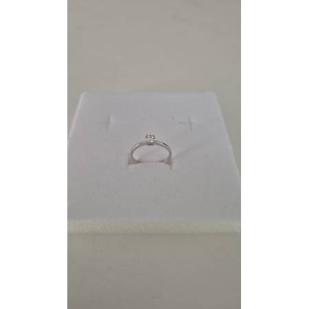 ANELLO Donna Solitario In ORO BIANCO 18 Karati 750% Con Zircone Centrale Rotondo