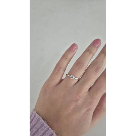 ANELLO Donna Solitario In ORO BIANCO 18 Karati 750% Con Zircone Centrale Rotondo