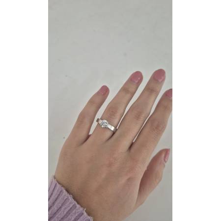 ANELLO Donna Solitario In ORO BIANCO 18 Karati 750% Con Zircone Centrale Rotondo