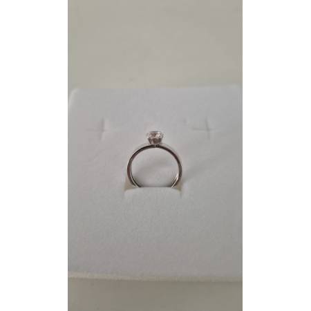 ANELLO Donna Solitario In ORO BIANCO 18 Karati 750% Con Zircone Centrale Rotondo