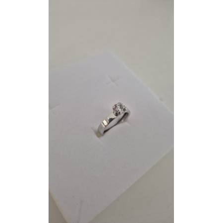 ANELLO Donna Solitario In ORO BIANCO 18 Karati 750% Con Zircone Centrale Rotondo