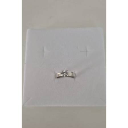 ANELLO Donna Solitario In ORO BIANCO 18 Karati 750% Con Zircone Centrale Rotondo