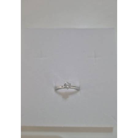 ANELLO Donna Solitario In ORO BIANCO 18 Karati 750% Con Zircone Centrale Rotondo