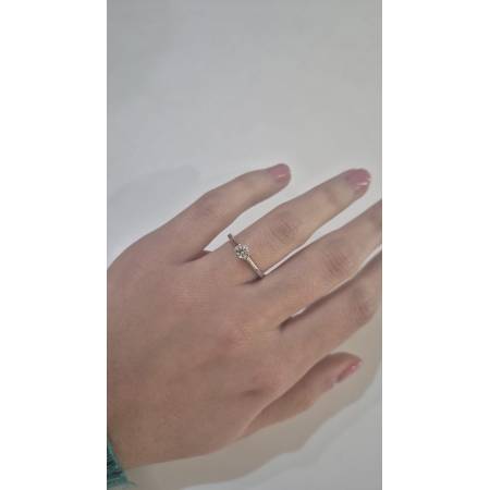 ANELLO Donna Solitario In ORO BIANCO 18 Karati 750% Con Zircone Centrale Rotondo