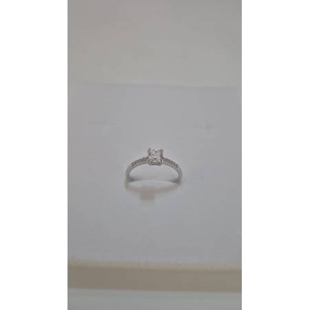 ANELLO Solitario ORO BIANCO 18 Karati 750% Con Zirconi Pietra Centrale Squadrata