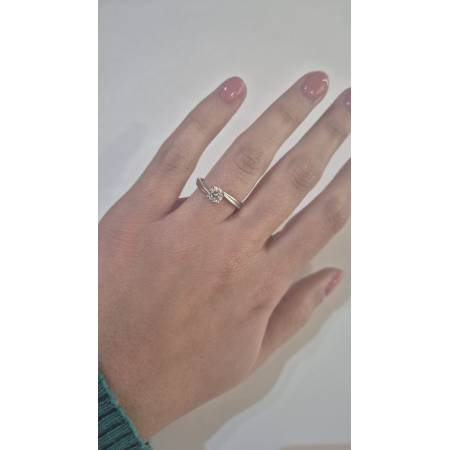 ANELLO Donna Solitario In ORO BIANCO 18 Karati 750% Con Zircone Centrale Rotondo