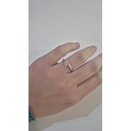 ANELLO Donna Solitario In ORO BIANCO 18 Karati 750% Con Zircone Centrale Rotondo