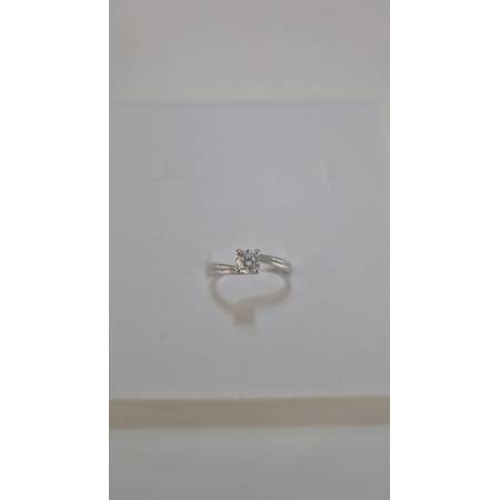 ANELLO Donna Solitario In ORO BIANCO 18 Karati 750% Con Zircone Centrale Rotondo