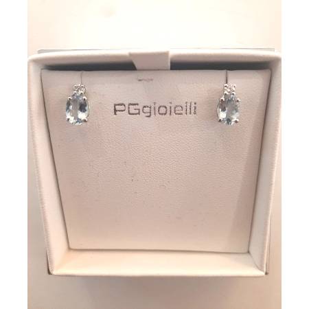 ORECCHINI Con ACQUAMARINA E DIAMANTI PG GIOIELLI ORO BIANCO 18 karati 750% Ovale