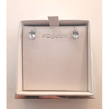 ORECCHINI Con ACQUAMARINA E DIAMANTI PG GIOIELLI ORO BIANCO 18 karati 750% Ovale