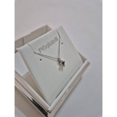 COLLANA SMERALDO Tondo E DIAMANTI In Oro Bianco 18 Karati 750% PG GIOIELLI