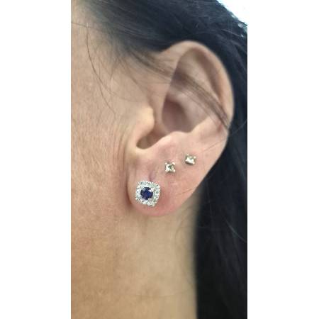 ORECCHINI PG GIOIELLI ZAFFIRI Con DIAMANTI A Giro In Oro Bianco 18 Karati 750%