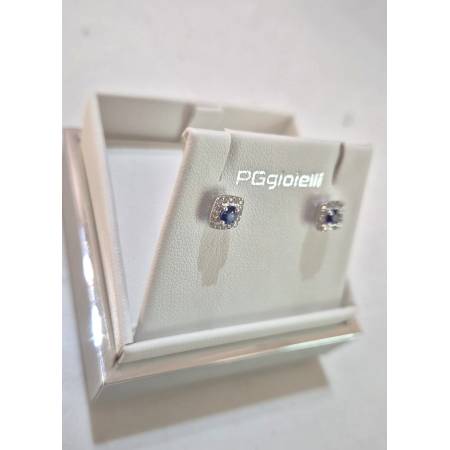 ORECCHINI PG GIOIELLI ZAFFIRI Con DIAMANTI A Giro In Oro Bianco 18 Karati 750%
