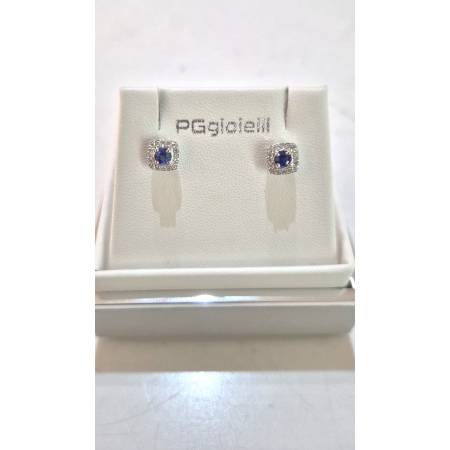 ORECCHINI PG GIOIELLI ZAFFIRI Con DIAMANTI A Giro In Oro Bianco 18 Karati 750%