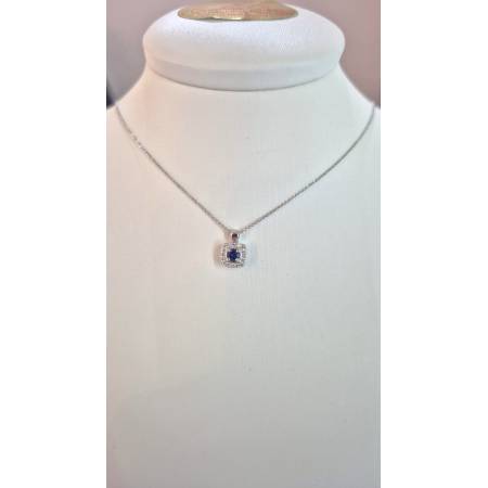 COLLANA PG GIOIELLI Donna ORO BIANCO 18 KARATI 750% Con ZAFFIRO BLU E DIAMANTI
