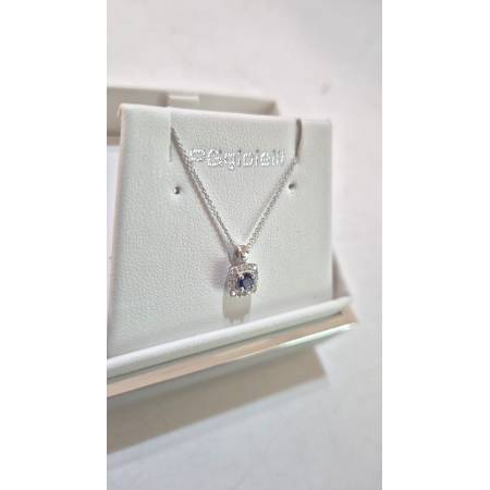 COLLANA PG GIOIELLI Donna ORO BIANCO 18 KARATI 750% Con ZAFFIRO BLU E DIAMANTI