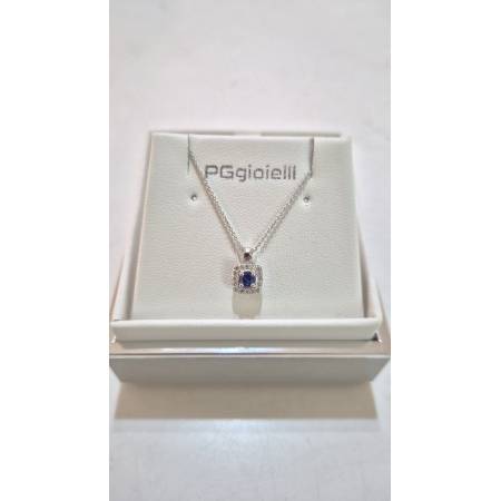 COLLANA PG GIOIELLI Donna ORO BIANCO 18 KARATI 750% Con ZAFFIRO BLU E DIAMANTI