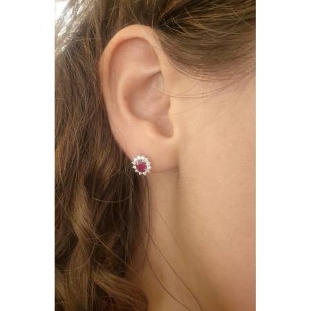 ORECCHINI PG GIOIELLI RUBINO Forma Ovale E DIAMANTI In Oro Bianco 18 Karati 750%