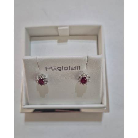 ORECCHINI PG GIOIELLI RUBINO Forma Ovale E DIAMANTI In Oro Bianco 18 Karati 750%