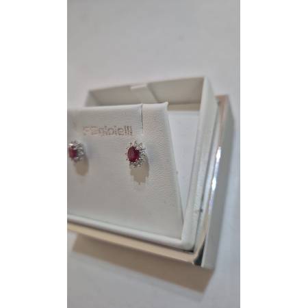 ORECCHINI PG GIOIELLI RUBINO Forma Ovale E DIAMANTI In Oro Bianco 18 Karati 750%