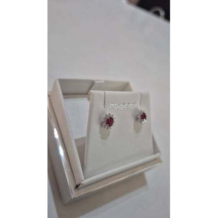ORECCHINI PG GIOIELLI RUBINO Forma Ovale E DIAMANTI In Oro Bianco 18 Karati 750%