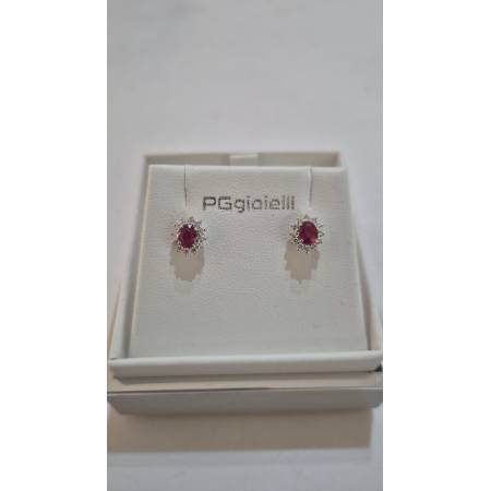 ORECCHINI PG GIOIELLI RUBINO Forma Ovale E DIAMANTI In Oro Bianco 18 Karati 750%