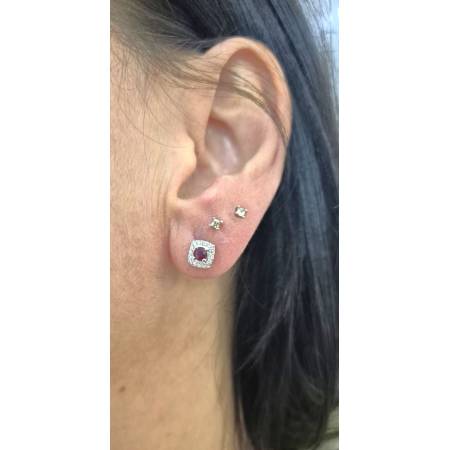 ORECCHINI PG GIOIELLI RUBINO Forma Tonda E DIAMANTI In Oro Bianco 18 Karati 750%