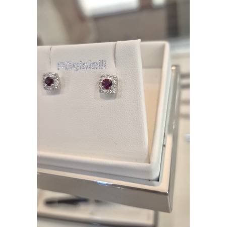 ORECCHINI PG GIOIELLI RUBINO Forma Tonda E DIAMANTI In Oro Bianco 18 Karati 750%