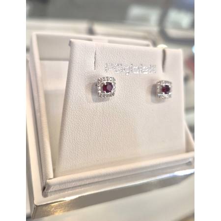 ORECCHINI PG GIOIELLI RUBINO Forma Tonda E DIAMANTI In Oro Bianco 18 Karati 750%