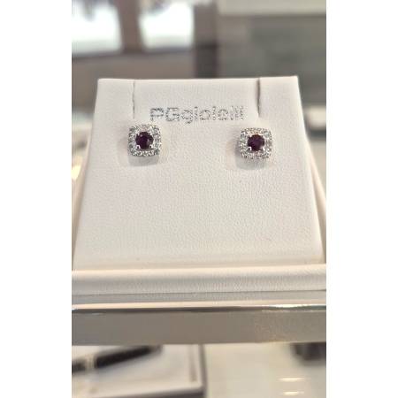 ORECCHINI PG GIOIELLI RUBINO Forma Tonda E DIAMANTI In Oro Bianco 18 Karati 750%