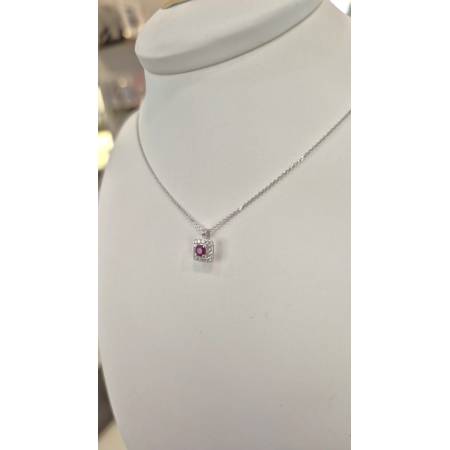 COLLANA RUBINO E DIAMANTI Pg Gioielli Oro Bianco 18 Karati 750% Catena Forzatina