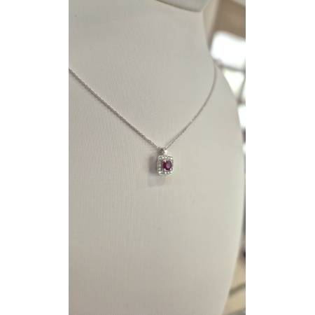 COLLANA RUBINO E DIAMANTI Pg Gioielli Oro Bianco 18 Karati 750% Catena Forzatina
