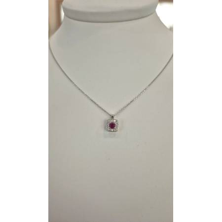 COLLANA RUBINO E DIAMANTI Pg Gioielli Oro Bianco 18 Karati 750% Catena Forzatina