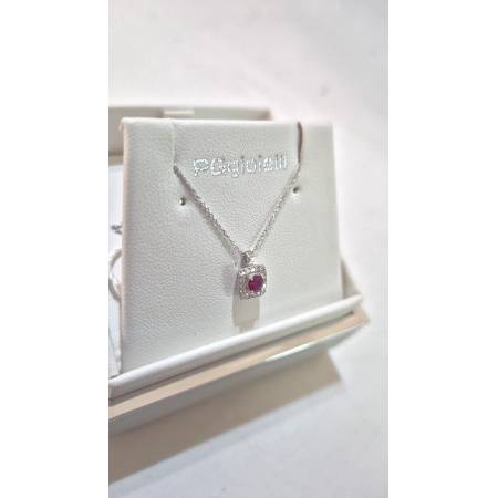 COLLANA RUBINO E DIAMANTI Pg Gioielli Oro Bianco 18 Karati 750% Catena Forzatina