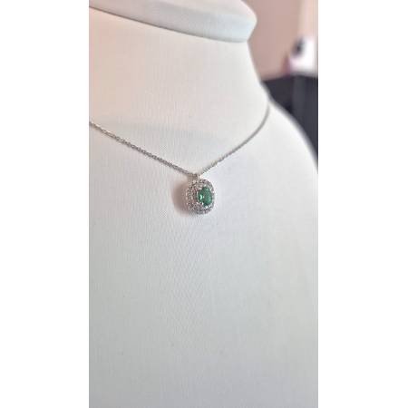 COLLANA SMERALDO E DIAMANTI In Oro Bianco 18 Karati 750% PG GIOIELLI Punto Luce