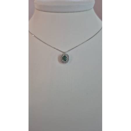 COLLANA SMERALDO E DIAMANTI In Oro Bianco 18 Karati 750% PG GIOIELLI Punto Luce